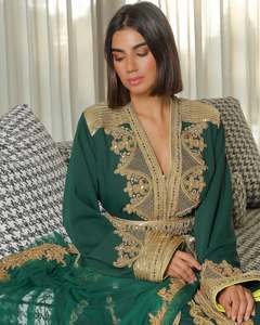 Caftán marroquí nupcial de gasa de seda verde hecho a mano/estilo informal caftán - Product Image 3