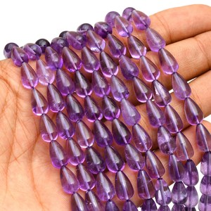 Perles lisses en améthyste naturelle de qualité AAA+ 7x10mm, forme goutte d'eau, pierres semi-précieuses, perles en vrac pour la création de bijoux - Product Image 1
