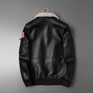 Automne hiver hommes laine manteau à la mode épaissi peau de mouton toile PU décontracté moto veste col de fourrure nouveau Style de mode - Product Image 2