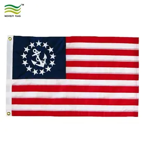 Personalizado 12 "x 18" 16 "x 24" Estrellas bordadas EE. UU. American Nautical US Yacht Ensign Nylon Bunting Wind Flags para barcos con 2 latón