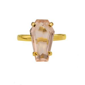 Belle bague en quartz Morganite en forme de cercueil en argent sterling 925 faite à la main Bague à griffes plaquée or 18 carats Bijoux fins - Product Image 1