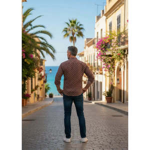 Chemise habillée élégante à manches longues pour homme en popeline de soie mélangée, coupe ajustée, taille XL, col boutonné, surchemise de plage, édition limitée - Product Image 4