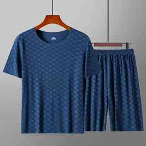 High Street Style Men's Summer Printed Ice Silk T-Shirt Set Casual dot print Short-Sleeved Top for <b>Autumn</b> Breathable Design - Product Image 2