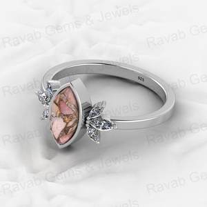 Vente de Noël Bague de créateur Marquise en argent véritable 925 avec pierre précieuse turquoise cuivre rose sertie en bélière Bijoux fins de confiance - Product Image 5