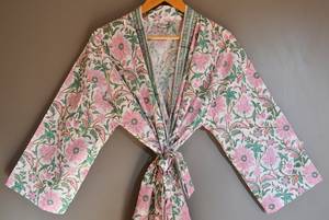 Flower Block Printed Kantha Stitched Kimono Long <b>Jacket</b> Kimono Indian Handmade Cotton Kantha Kimono Best Quality Handmade Women - Product Image 2