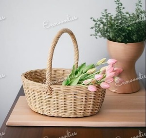 Rustic Decor Beautiful Gift Hamper <b>Basket</b> Rattan Woven <b>Basket</b> Multipurpose Natural <b>Basket</b> With <b>Handle</b> for Storage and Decoration - Product Image 5