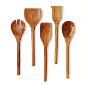 Servidor de ensalada de madera Kitchenwar único hecho a mano Juego de 2 con madera de mango y esmalte blanco - Product Image 3
