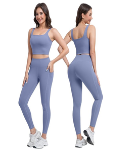 3 Piece Workout Sets for Women High <b>Waisted</b> <b>Leggings</b> with Pockets Tummy Control Biker Shorts Yoga Sports Bra - Product Image 4