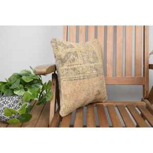 Luxe 14x14 pouces Beige Kilim Patchwork laine oreiller rustique Floral et Vintage imprimé jeter oreiller pour literie tissé avec de la soie - Product Image 2