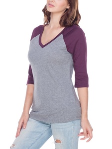 Camiseta raglán de manga larga con cuello en V para mujer - Product Image 4