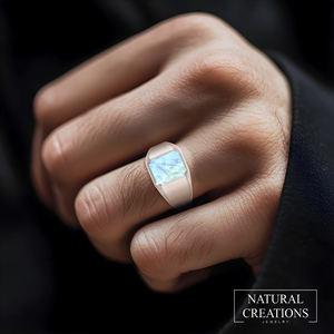 Anillo de Plata de Ley 925 para Hombre, Clásico, con Piedra Lunar Arcoíris, Engaste de Bisel, Octagonal, Regalo Único para Él, Cumpleaños, Aniversario, Fiesta - Product Image 4