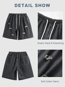 Short en Jean Streetwear vintage pour homme 100% coton léger décontracté Cargo déchiré taille élastique Baggy Jorts coupe ample été Y2K Denim - Product Image 4