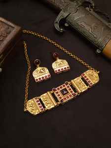 Conjunto de Collar y Pendientes de Moissanita de Lujo Indo-Occidental de Latón de Primera Calidad, Chapado en Oro, para Compromiso, Boda, Aniversario - Product Image 2