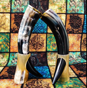 2 Handcrafted <b>Drinking</b> Horn with <b>Stand</b> Viking <b>Drinking</b> Horn for Adult Beer Stein Handmade Horn Mugs Christmas Gifts - Product Image 1