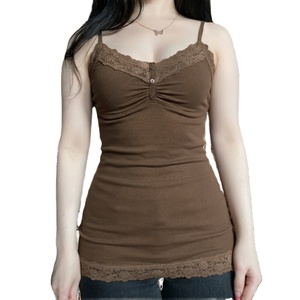 เสื้อกล้ามถักสำหรับผู้หญิง ผ้าสแปนเด็กซ์/โพลีเอสเตอร์ ทรงเข้ารูป สไตล์ลำลอง แต่งลูกไม้ สายปรับได้ ระบายอากาศดี เป็นมิตรกับสิ่งแวดล้อม สีพื้น - Product Image 2