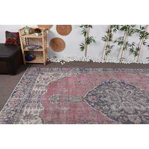 Alfombra Turca Extra Grande de 7,4x11,8 pies, Alfombra de Lana Vintage con Diseño Floral Rosa - Product Image 5