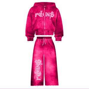 Survêtement à capuche unisexe personnalisé, écologique, 100% coton, respirant, en molleton, délavé à l'acide, avec strass, streetwear, pour l'hiver, la salle de sport, décontracté - Product Image 3