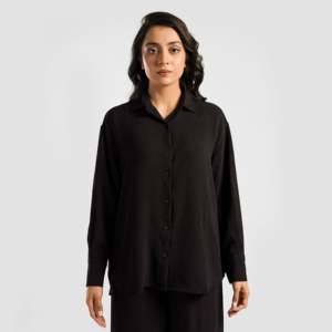 Chemise noire vintage tendance Threadline en popeline, satin et mousseline, imprimée, coupe ajustée, décontractée, pour le quotidien, été et printemps, taille XL - Product Image 1