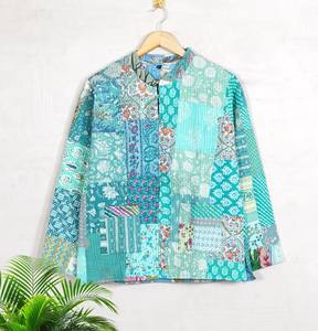 แจ็กเก็ตผ้าฝ้ายพิมพ์ลายกลับด้านได้เสื้อแจ็กเก็ตผ้าปะทำด้วยมือทำจากผ้าฝ้าย - Product Image 4