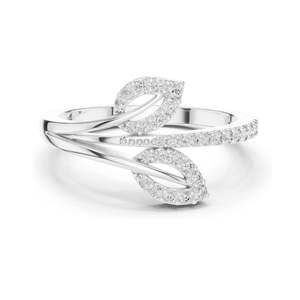 Bague en or 18 carats, 14 carats, 10 carats et argent 925 avec diamant de laboratoire 0,235 CT, design feuille, pour femme, clarté VVS-VS EF, moissanite et diamant - Product Image 1