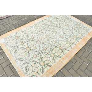 Vintage Turkish Area Rug 5x7.7 ft, <b>Yellow</b> Green Plants & trees Rug - Product Image 2