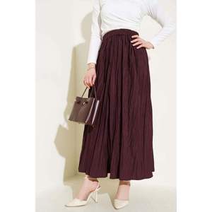 <b>Elastic</b> <b>Waist</b> Pleated Crinkle <b>Skirt</b> Bitter Brown - Product Image 3