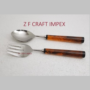 <b>Blue</b> White Resin Joint Handle Stainless Steel Salad Server Spoon <b>Set</b> Customized Handle Servers Kitchen Use New Trending Serving - Product Image 2