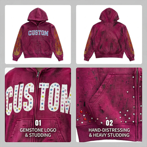 Custom 220 GSM Knitted Fleece Oversized Men's Hoodie 100% Cotton Heavyweight Winter Pullover Acid Wash Distressed Front Logo - Product Image 2