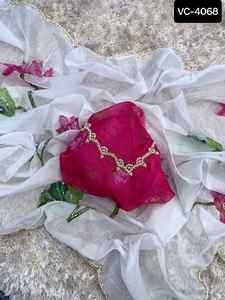 Nuevo diseñador Heavy Faux Georgette Impresión digital y Hend Work Party Wear y Festival Wear Sari con piezas de blusa de seda Organza - Product Image 3