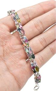Fashion 925 <b>Solid</b> Sterling <b>Silver</b> Material Adjustable <b>Bracelet</b> Natural Tourmaline Faceted Mixed Cut Gemstone Handmade <b>Bracelets</b> - Product Image 3