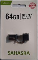 Nouvelle clé USB Sahasra double USB 3.0/Type-C OTG en métal 64 Go, personnalisable OEM, transfert rapide, argent, garantie 5 ans, sans cryptage