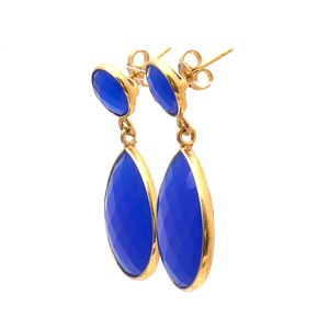 Classic Style 925 Sterling Silver Handmade Women Earrings Natural Blue Chalcedony Gemstone <b>Gold</b> Plating Fashionable Fine <b>Hoop</b> - Product Image 2