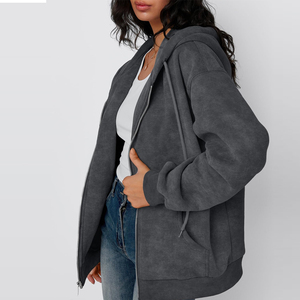 Sudadera con Capucha y Cremallera Personalizada de Estilo Urbano Desgastado para Mujer, Precio Razonable, Ropa Casual, Sudadera con Capucha y Cremallera para Mujer - Product Image 5