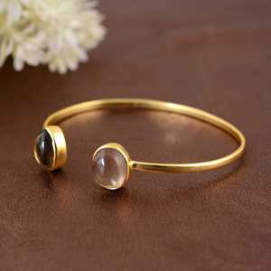 Beautiful <b>Boho</b> Gemstone Bangle <b>Boho</b> Brass Bangle Women 18k Gold Plated Gemstone Minimalist Double Stone for Wholesale/OEM/ODM - Product Image 3