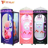 Machine à griffes à monnayeur pour jeu de découpe de corde, avec jouet géant en peluche d'ours en plastique personnalisable, rose, avec lumière clignotante