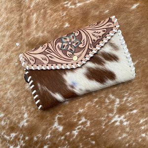 กระเป๋าเงินคาดลำตัวหนังแท้สำหรับผู้หญิง, กระเป๋าคลัทช์ใส่โทรศัพท์พร้อมสายหนังแท้สไตล์ตะวันตก - Product Image 3