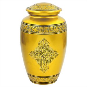 Urnes de crémation en métal en aluminium pour cendres et restes mortels | Magnifiques urnes faites à la main pour humains et animaux de compagnie (Croix en laiton antique) - Product Image 3
