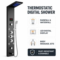 Ensemble de douche thermostatique numérique en acier inoxydable 304 avec pommeau de douche carré à LED et panneau mural portable