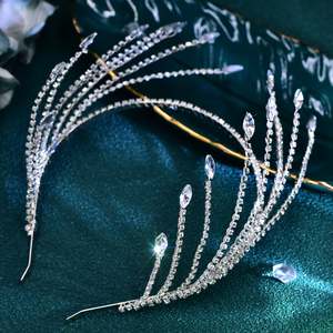 Bridella mahkota rambut perak berlian imitasi, <span class=keywords><strong>Set</strong></span> dekorasi mewah Vintage berlapis emas paduan dan kristal untuk pernikahan, BHP640-S - Product Image 2