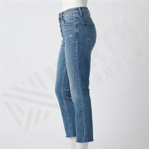 Stylish <b>Button</b> <b>Fly</b> Denim Customized Color <b>Women's</b> <b>Jeans</b> OEM Service Breathable Latest Collection Fashion Light Washed Pants - Product Image 3