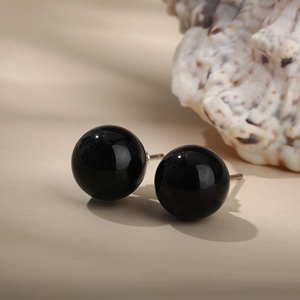 Jeulia Believe in Yourself Round Natural <b>Black</b> Agate Ball <b>Stud</b> <b>Earrings</b> - Product Image 3