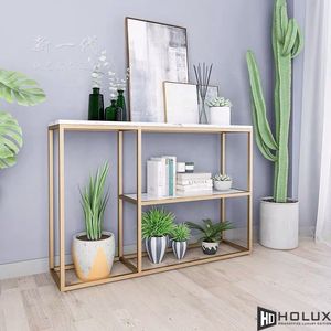 POSO CST022 Minimalist Luxury Decorative <b>Table</b> Modern Iron Frame and Mirrored Wood Stone Top for Villa Living Room or Hotel - Product Image 3