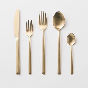 Couverts de luxe pour restaurant de mariage, polonais doré, argenterie moderne, fourchette, couteau et cuillère Ensemble de couverts en acier inoxydable et or - Product Image 6