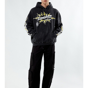 Sweat-shirt à capuche oversize pour homme Loveless Life, noir, streetwear, 100% coton, tissu molletonné français, coupe ample, vêtement de printemps - Product Image 1