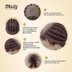 Summer-DWY 10 Inches Glueless Synthetic <b>Wig</b> for Women Mono Lace Front Transparent Transparent Short Blonde Curly Bob Free Part - Product Image 5