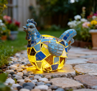 Lampe solaire en polyrésine tendance, modèle sur pied, motif coq avec mosaïque, multicolore, à LED chaud, pour éclairage et décoration de jardin