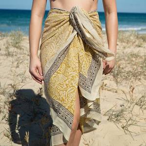 Pareo de Algodón Estampado a Mano, Falda de Playa, Chal, Bufanda de Algodón Voile, Estampado Floral, Ropa de Verano - Product Image 1