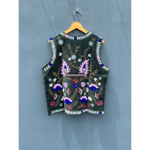 <b>Women's</b> Floral Embroidery Velvet Short Vest Open Stitch Winter <b>Waistcoat</b> with Fabric Accessories <b>for</b> Party Wear and Outer Wear - Product Image 5
