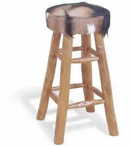 Cowhide Leather Bar Stool With Rustic Wood Base Living Room Stool Premium Quality Handcrafted Stylish Addition Stools