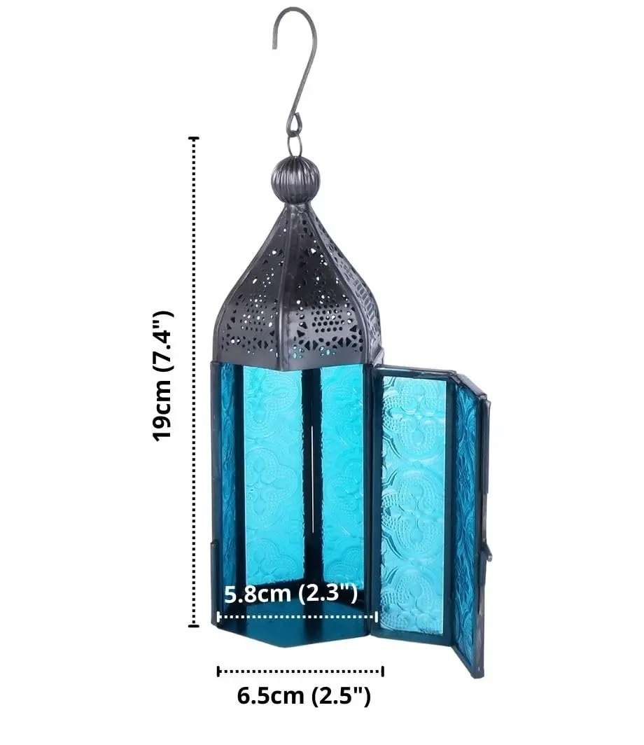 Linterna marroquí de Metal de Color y diseño personalizado atractiva elegante hecha a mano barata venta tradicional linterna de Metal de Color azul